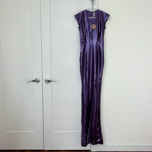 Vex Latex “Hollywood Gown” Floor Length Dress in metallic purple, new with tags